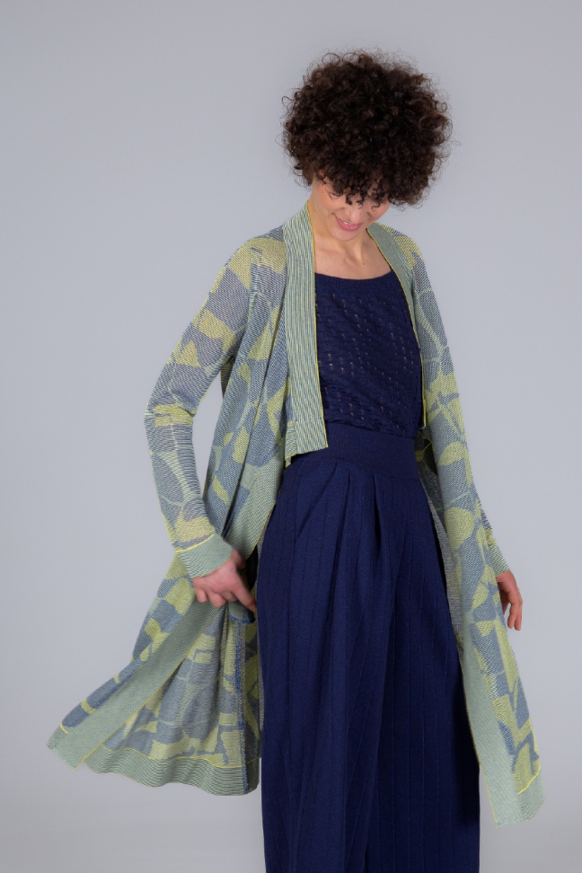 Long open cardigan SPACE bleu