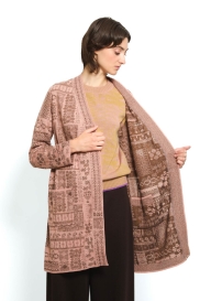 Long open cardigan BORDER nude
