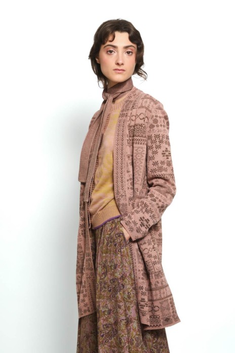 Long open cardigan BORDER nude