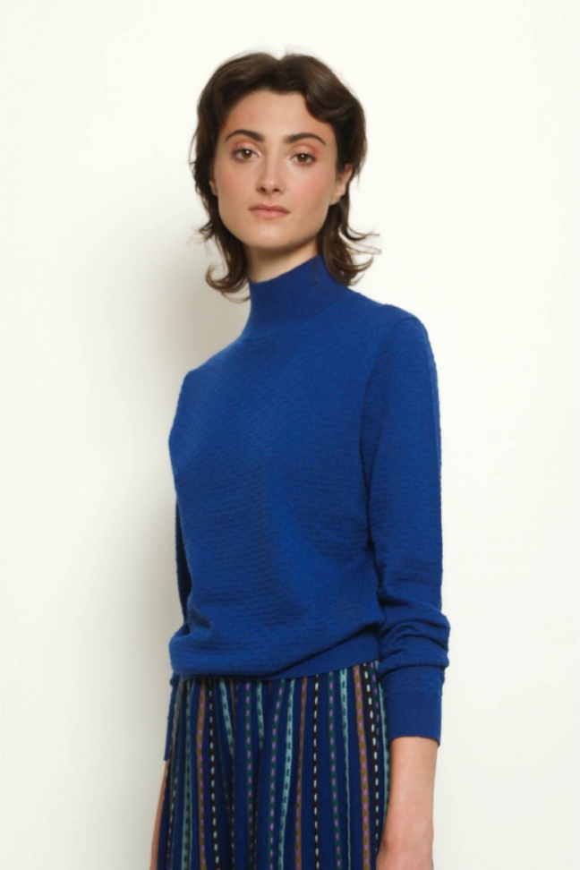 Pull col montant YES bleu