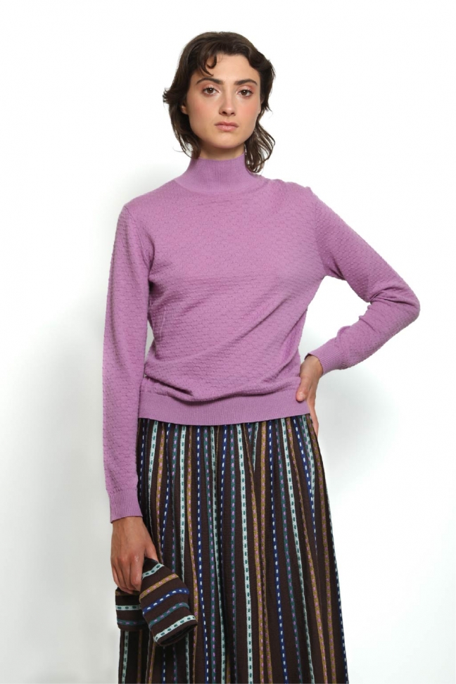 Pull col montant YES mauve
